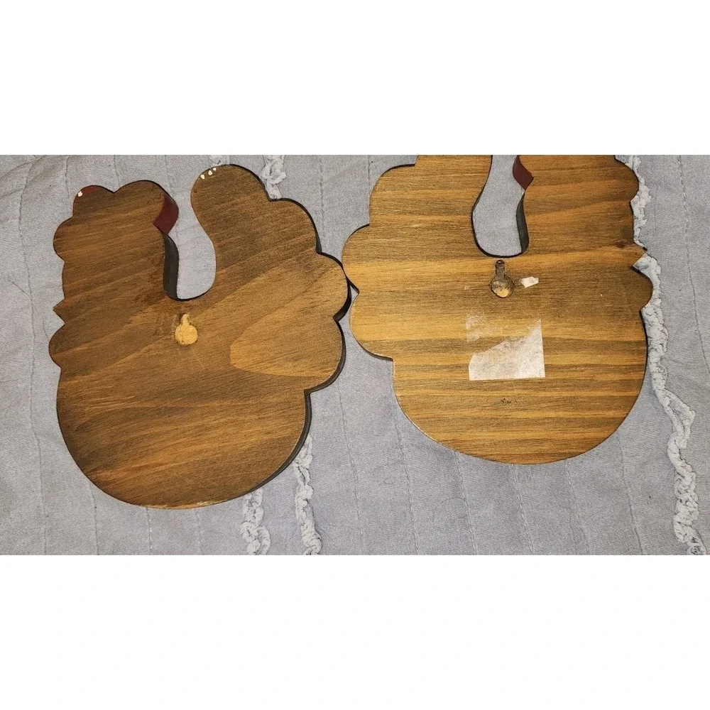 Vtg Country Primitive Handmade Wood Hen Chicken Wall Plaque Pair Of Cottagecore